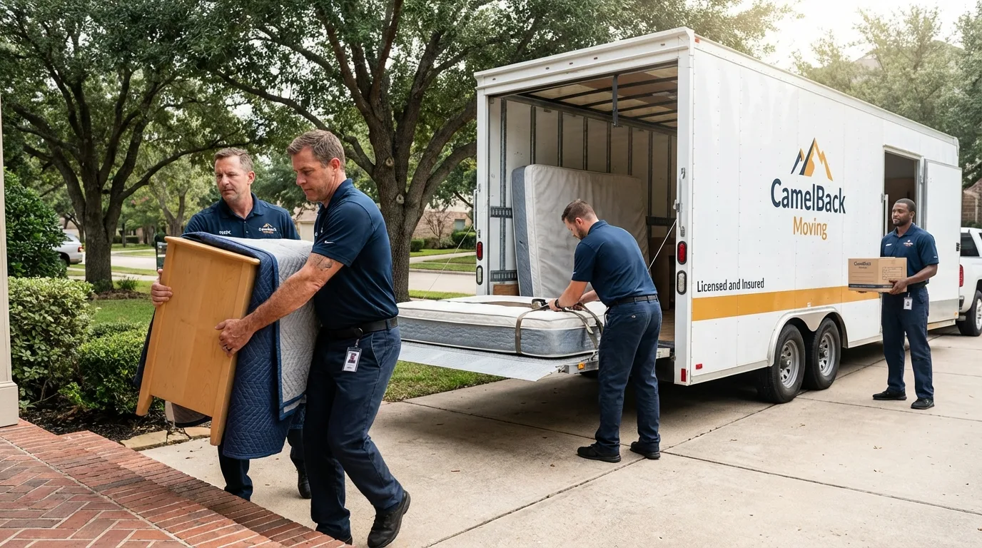 Crew loading residential truck for cross-state move from Palm Bay, FL