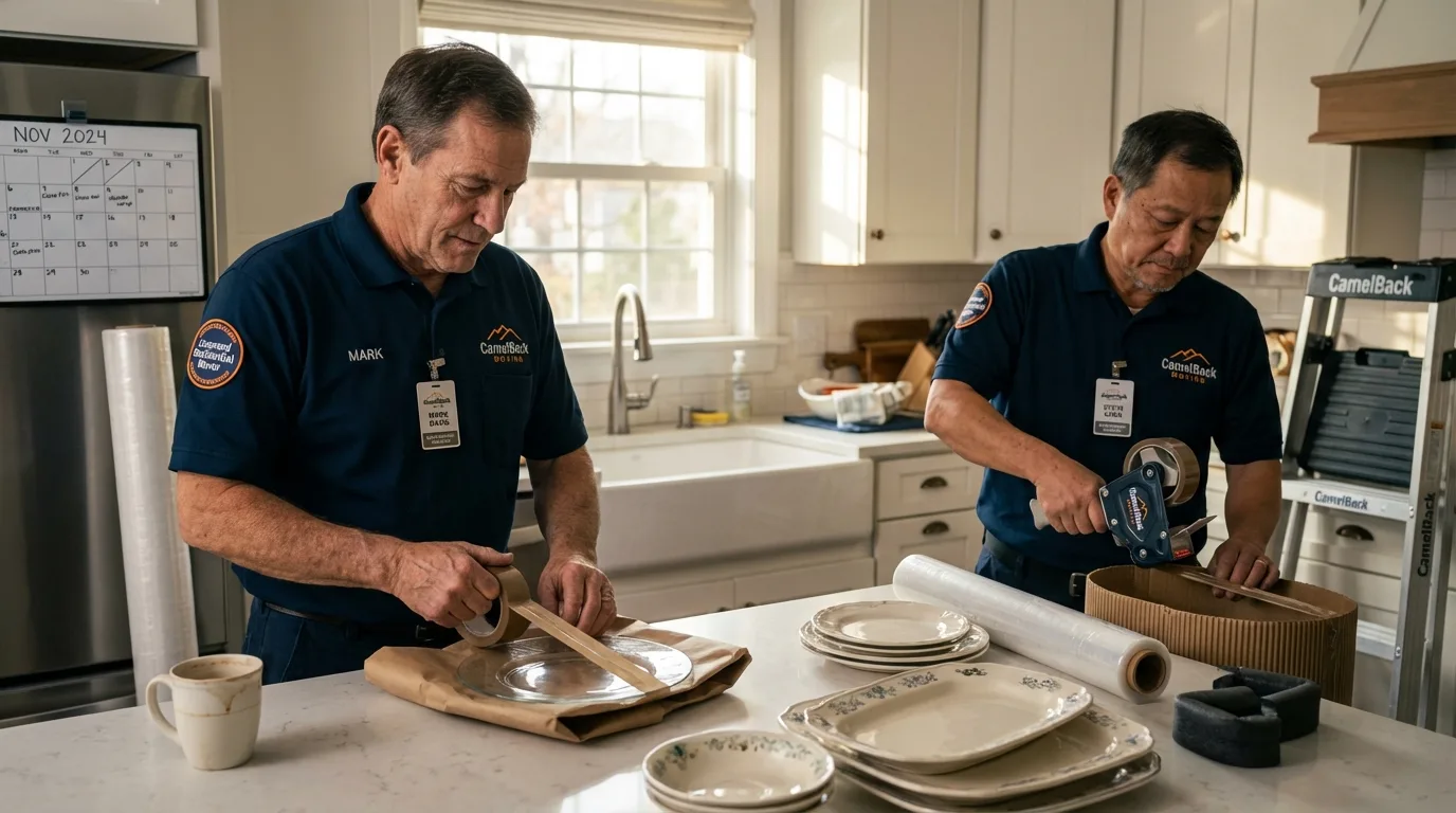 Professional crew packing kitchen dishware in Palm Bay, FL